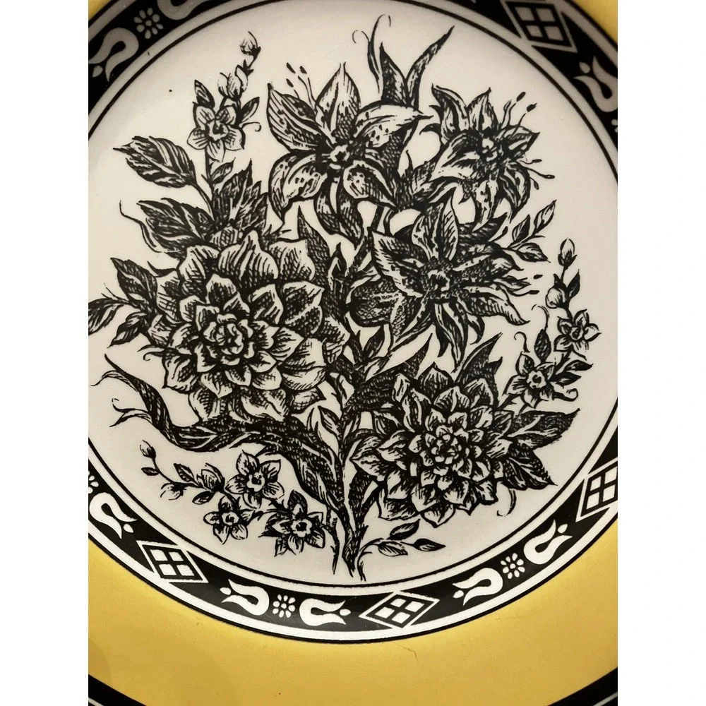 Tabletops Sheffield Yellow Black Porcelain Botanical Floral Replacement Plate